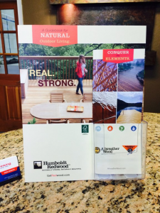 Mendocino Forest Products, Humboldt Redwood, brochure, brochure holder, PVC, easel back, commercial printing, AJ Printing and Graphics, Wine Country Signs, cardboard signs, digital printing, Sonoma County, flat bed printing, 