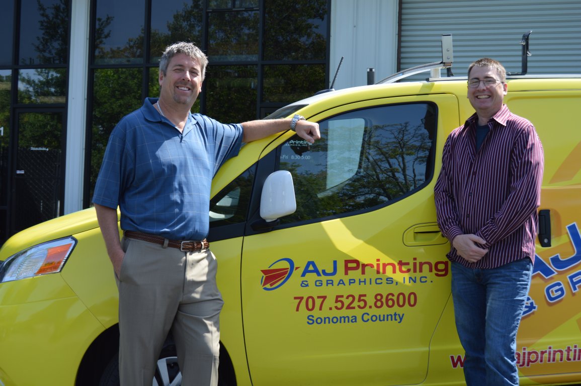 Dan Johnston and Greg Johnston, Owners of AJ Printing and Wine Country Signs, Santa Rosa, Sonoma County, AJ Printing Van, Vehicle Graphics, brothers, small business, small business owners, marketing, visual communications, 