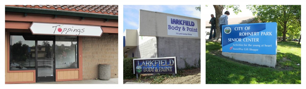 City of Rohnert Park Senior Center, Toppings, back lit signs monument signs, box signs, lighted box signs, Rohnert Park, Larkfield Body and paint Shop, Outdoor Signs, Permanent signs, lightup signs, neon signs, color chaneling