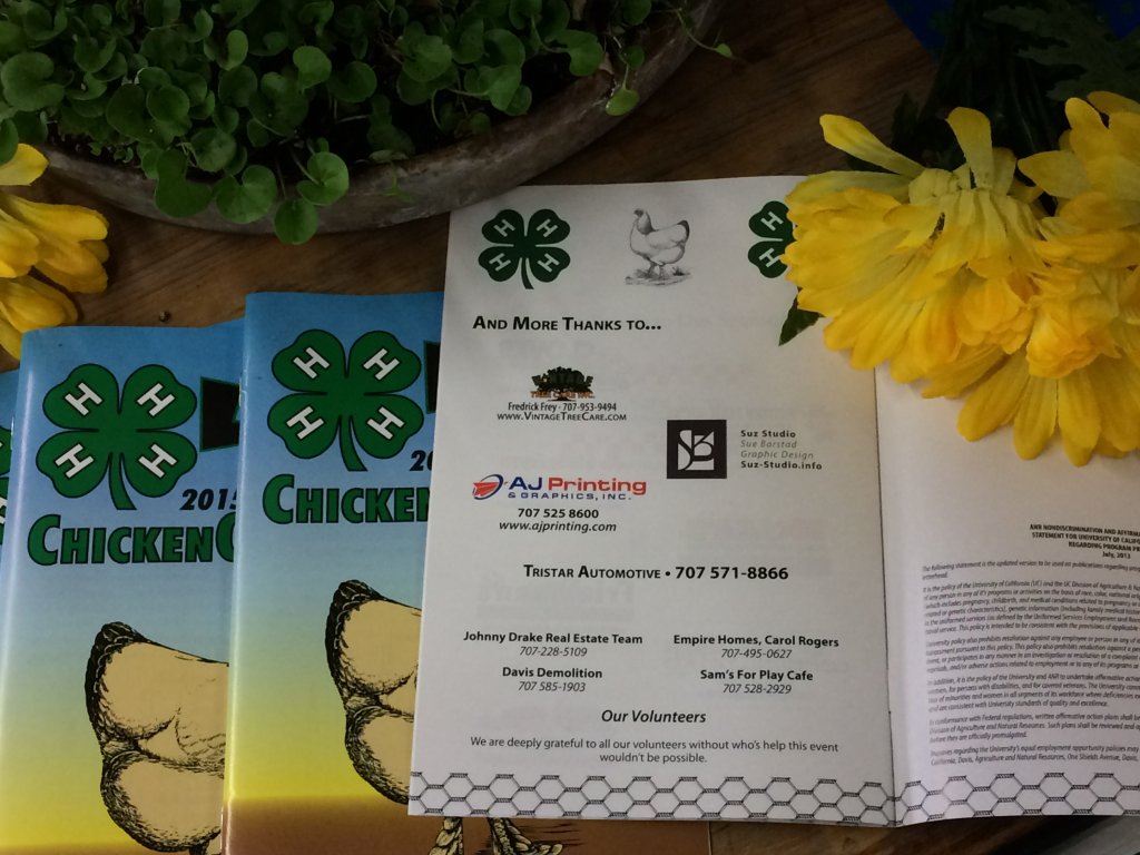 4-H Agriculture, Chicken Que, Sonoma County Fairgrounds, California, Santa Rosa, non-profits, fundraising, printing, commercial printing, AJ Printing and Graphics and Wine COuntry Signs, signs, brochures, sponsorship, marketing, advertising