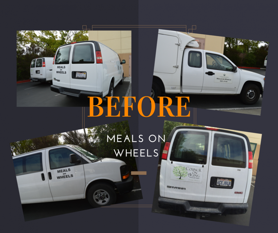 Before the Meals on Wheels vehicles, Council on Aging, Santa Rosa, California, donations, non-profit, commercial printer, AJ Printing and Graphics and Wine Country Signs, philanthropy, community support, non-profit donations, vehicle wraps, vehicle graphics, aging seniors, government programs for seniors, marketing, visual impressions, graphic design