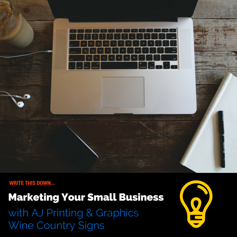 Marketing your small business, AJ Printing and Graphics, Wine Country Signs, Santa Rosa, California, podcasts, provaro marketing, sarah giometti, graphic design, public relations, event planning, inbound marketing, outbound marketing, strategies, branding, professional printing, signs, marketing materials, newsletters, direct mail marketing, social media, online community, 